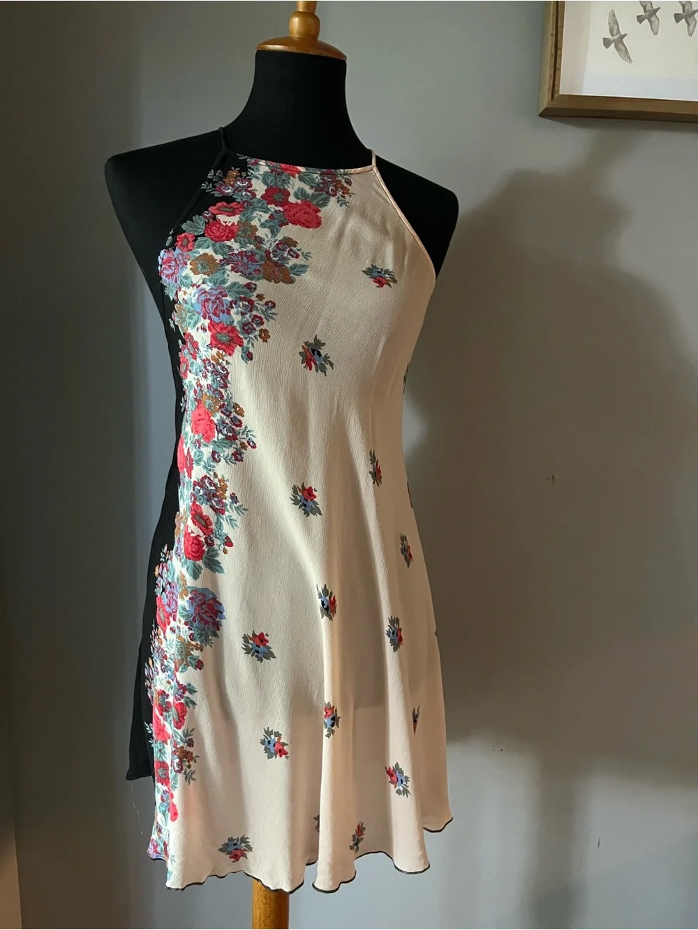 Intimately Free People Floral Halter Swing Slip Dress Nude & Black Boho Size XS - Picture 5 of 5
